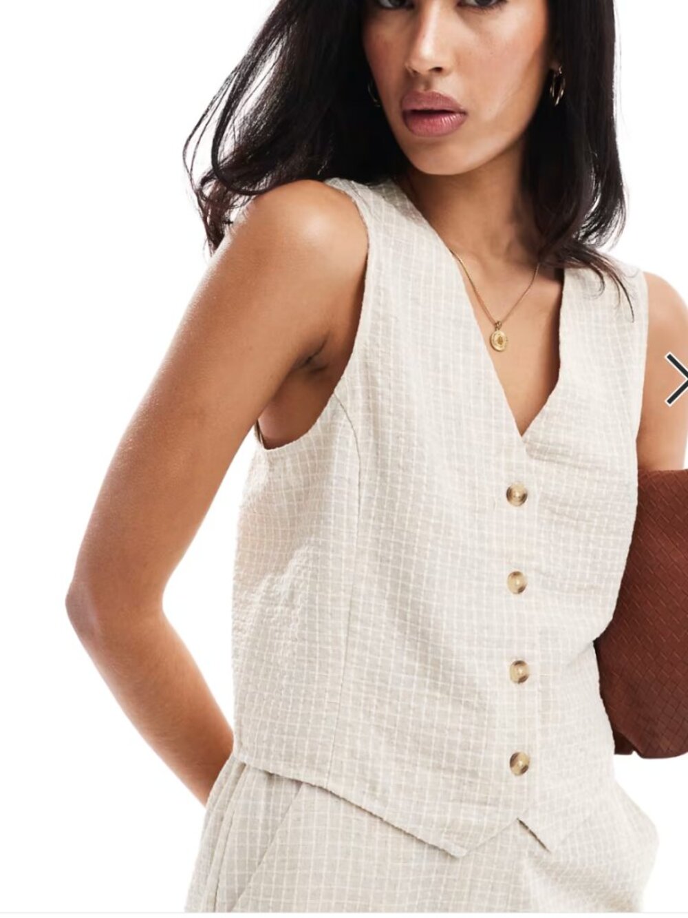 ASOS DESIGN vest with linen in natural plaid